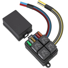 12V Pre-Wired Fuse Relay Box, 4 Relays and 6 ATC/ATO Blade Fuses,4-Pin 40A Relay Block Kit,for Cars Truck Marine Boat