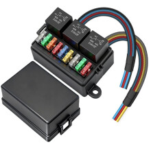 12V 40Amp Relay Box, 9 Way Pre-Wired Relay Box, 3 Relays and 9 Slot ATC/ATO Blade Fuses, Universal for Automotive Truck