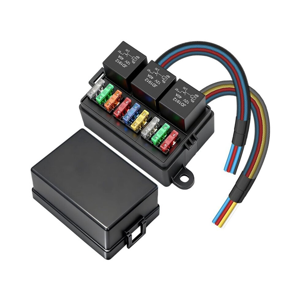 12V 40Amp Relay Box, 9 Way Pre-Wired Relay Box, 3 Relays And 9 Slot Atc/Ato Blade Fuses, Universal For Automotive Truck 4711459423963