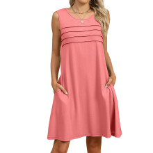 Women's Summer Casual Sleeveless Camisole Pleated Vest-Pink M