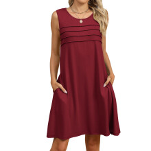 Women's Summer Casual Sleeveless Camisole Pleated-Burgundy L