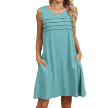 Women's Summer Casual Sleeveless Camisole Pleated-Bean green M