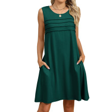 Women's Summer Casual Sleeveless Camisole Pleated-darkgreen XXL