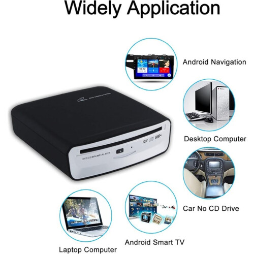 USB External Car Universal CD Player, Portable CD Player for Car Android Navigation/TV/Desktops with Plug and 2