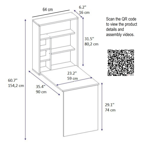 (Anthracite) Sedir Foldable Desk with Shelves 1