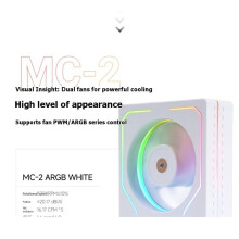 Dissipador de Calor MC-2 ARGB para Memória de Computador, com Duas Ventoinhas de Alto Desempenho, para DDR/DDR2/DDR3/DDR4/DDR5, Branco.