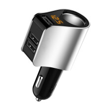 Caricabatterie da auto a ricarica rapida, adattatore per presa accendisigari con design compatto, porte USB multiple, voltmetro, doppia porta di