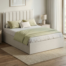 Double Ottoman Bed, Hydraulic Lift Storage Bed Frame, Minimalist Design, Easy Assembly, Bedroom, Beige
