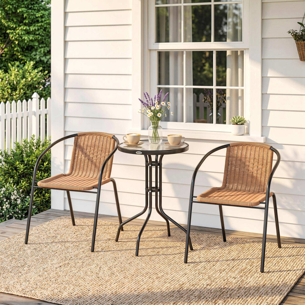 Outsunny 3 Pieces Garden Furniture Set With 2 Stackable Chairs, Brown