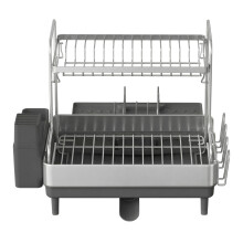 Expandable Stainless Steel Dish Drying Rack, Kitchen Drainer with Utensil and Cup Holders, Adjustable, Silver