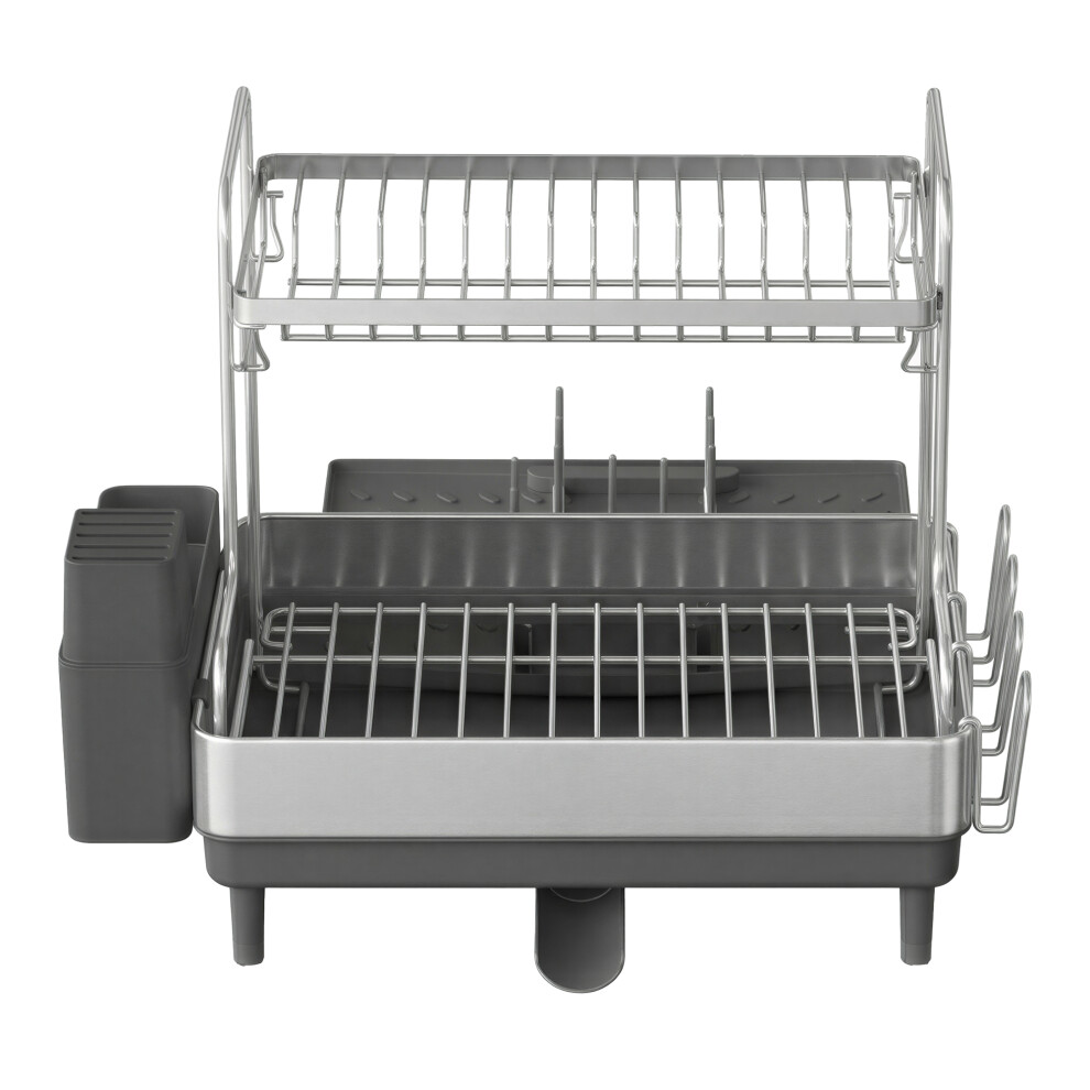 Songmics Expandable Stainless Steel Dish Drying Rack, Kitchen Drainer With Utensil And Cup Holders, Adjustable, Silver