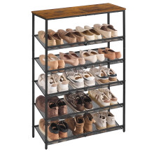 6-Tier Shoe Storage Shelf, Adjustable Freestanding Organizer Rack, for Entryway, Industrial, Brown and Black