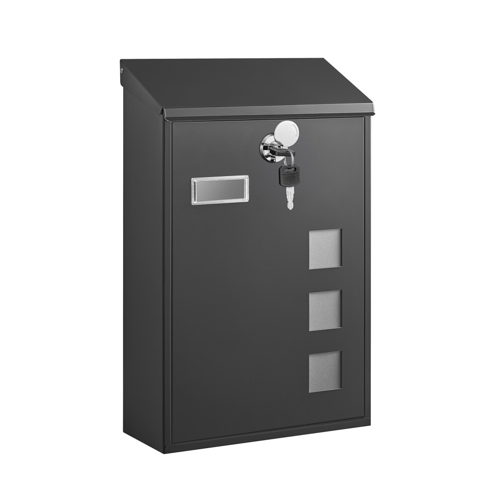 Songmics Post Box, Wall Mounted Letterbox, Mailbox, Copper Lock Cylinder With Swivel Cap, Viewing Windows, Nameplate, Easy To Install, 11.5 X 25.5 X 39.5 Cm