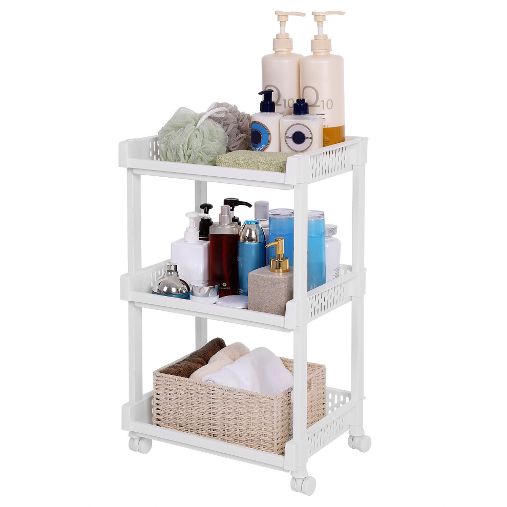Songmics Rolling Trolley Storage Unit With 3 Shelves For Kitchen Bathroom Cellar