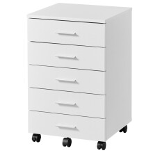 Mobile Pedestal Cabinet on Wheels, Filing Cabinet with 5 Drawers, Quick Assembly for Sliding Rails, for Home Office, White