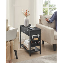 Narrow Nightstand with Storage, Slim End Table with USB Ports and Outlets, for Bedroom, Living Room, Black