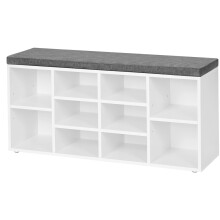 Shoe Bench with Cushion, 10-Compartment Storage Bench with Padded Seat, Adjustable Shelves, for Bedroom, White