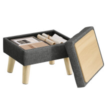 Storage Ottoman, Foot Stool, Ottoman with Padded Seat, Foot Rest with Wood Legs, Small Table, for Hallway, Living Room, Linen-Look Fabric, Slate Grey