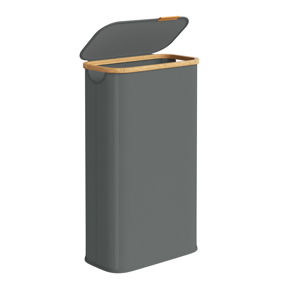 Songmics Laundry Hamper With Lid, Slim Laundry Basket, Oxford Fabric, Foldable, Bamboo Frame, For Bedroom, Living Room, Slate Grey