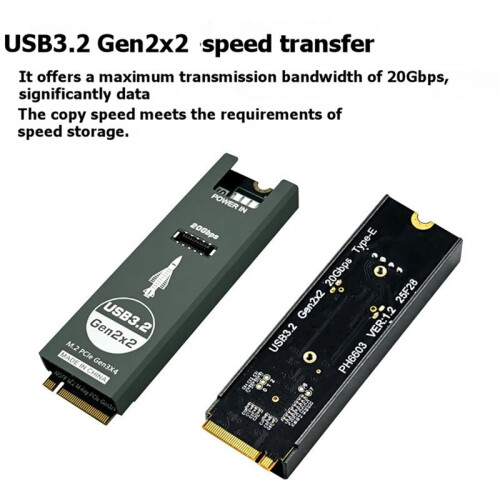 M.2 to TYPE-E Adapter 20Gbps High Speed M2 PCIE NVME to TYPE E Expansion Card Riser Type E for Front Panel USB-C