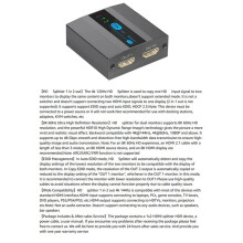 8K -Compatible Splitter 1 in 2 Out 4k 120Hz, for Dual Monitors Support EDID,HDCP 2.3 HDR 10 for Laptops PCs TV PS