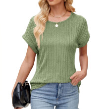 Women Textured Shirts Fall Sweaters Loose Fit Short-Green S