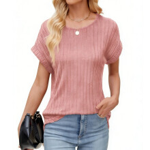 Women Textured Shirts Fall Sweaters Loose Fit Short-pink M