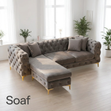 (Grey Velvet, Left Hand Chaise) Luxury Chaise Sofa Longue 4-Seater Plush Velvet Chesterfield Corner Settee Couch