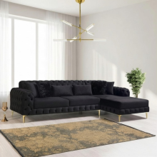 (Mink Velvet, Right Hand Chaise) Chesterfield Chaise Sofa Chaise Longue L Shape Corner Plush Velvet Settee Couch