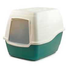 KCT Hooded Cat Loo Litter Tray Large Green Box for Kitten Enclosed Toilet With Hood Lid Scoop Cover Swing Door Mess-Free Covered Plastic Deep Big