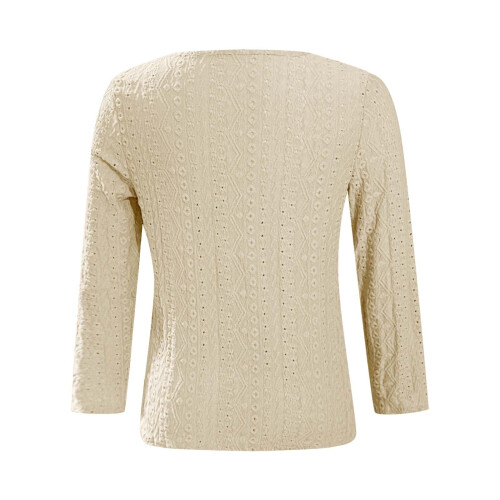 Women's Blouse Long Sleeve Half Button Openwork Semi-Black M 1