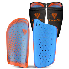 (S, Orange/Blue) Parastinchi da calcio Vizari Atletico Slip-In: protezione leggera, resistente e confortevole per uomini, donne, ragazzi e bambini.