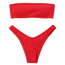 Traje de baño de dos piezas, bikini bandeau de corte alto con lazo trasero ajustable y tejido altamente elástico para deportes acuáticos activos,