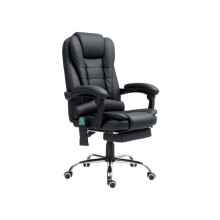 Chaise de bureau avec fonction de massage à 6 points et dossier chauffant, cuir PU, avec repose-pieds, noir