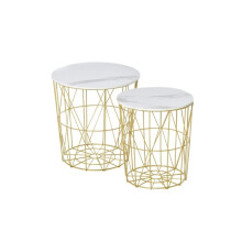 2-piece stackable side table set with storage, round side table/coffee table, white