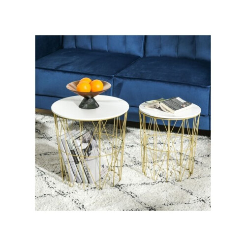 2-piece stackable side table set with storage, round side table/coffee table, white 1