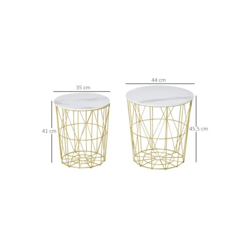 2-piece stackable side table set with storage, round side table/coffee table, white 2