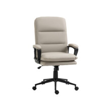 Office Chair PU Leather Computer Desk Chair Office Chair with Adjustable Height and Swivel Rolling Wheels for Work Study, Light Grey