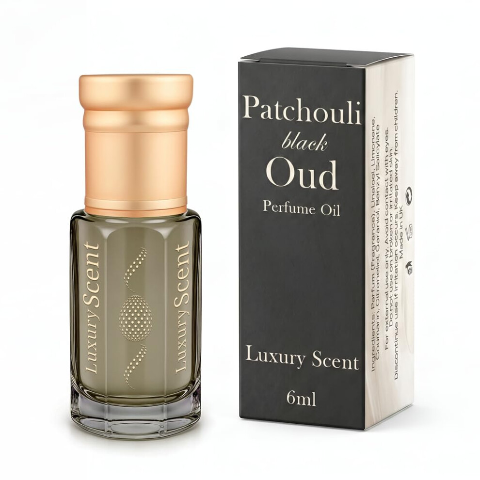 Luxury Scent Black Perfume Oil Patchouli Oud Roll-On 6Ml ? Long Lasting Alcohol-Free Arabian Attar ? Premium Unisex Fragrance With Woody Floral Oud Notes, Travel