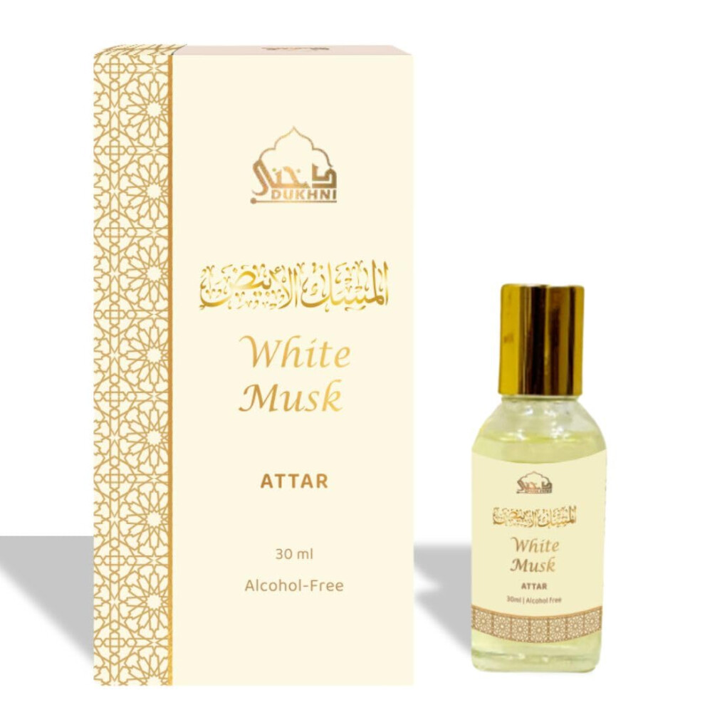 Dukhni White Musk Attar Oil By | Arabic Perfume Oils For Men And Women | 30Ml Pure Musky Attar Roll On Perfume, Alcohol Free Mild Scent | Eid,