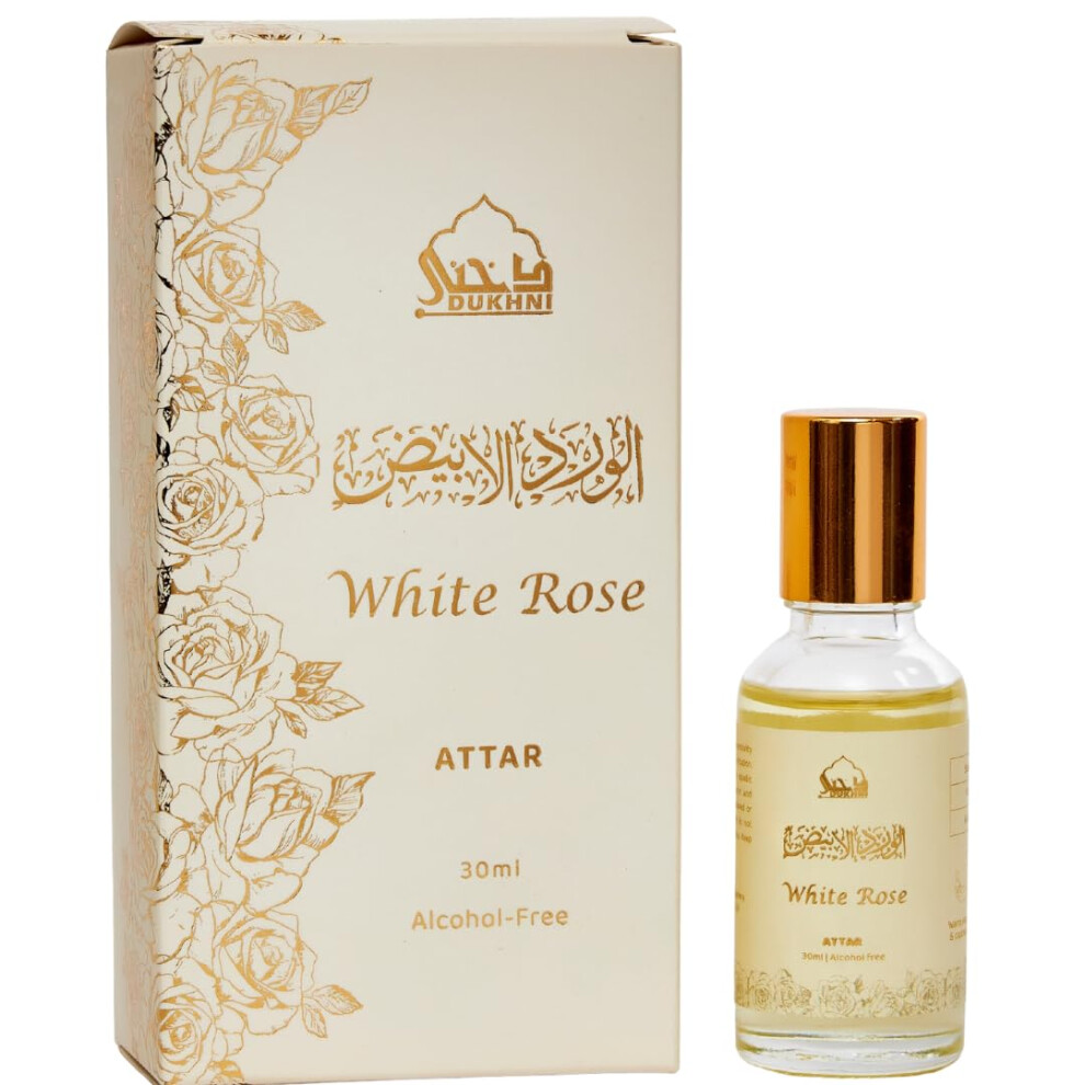 Dukhni White Rose Attar Oil By | Arabic Perfume Oils For Men And Women | 30Ml Pure Roll On Perfume, Long Lasting Alcohol Free Scent | Eid, Ramadan,