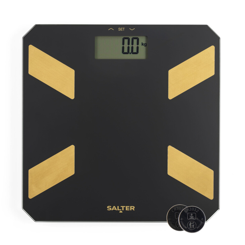 Salter Glass Analyser Bathroom Scale ? Electronic Digital Bodyweight Scale, Weigh Body Fat & Water, 180Kg/28St 3Lb, Lcd Easy Read Display, 9 User