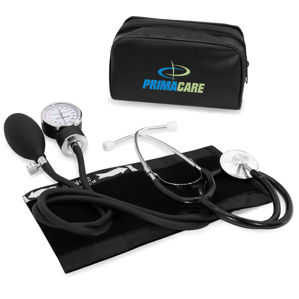 Primacare Ds-9197-Bk Professional Classic Series Manual Adult Size Blood Pressure Kit, Emergency Bp Kit With Stethoscope And Portable Leatherette