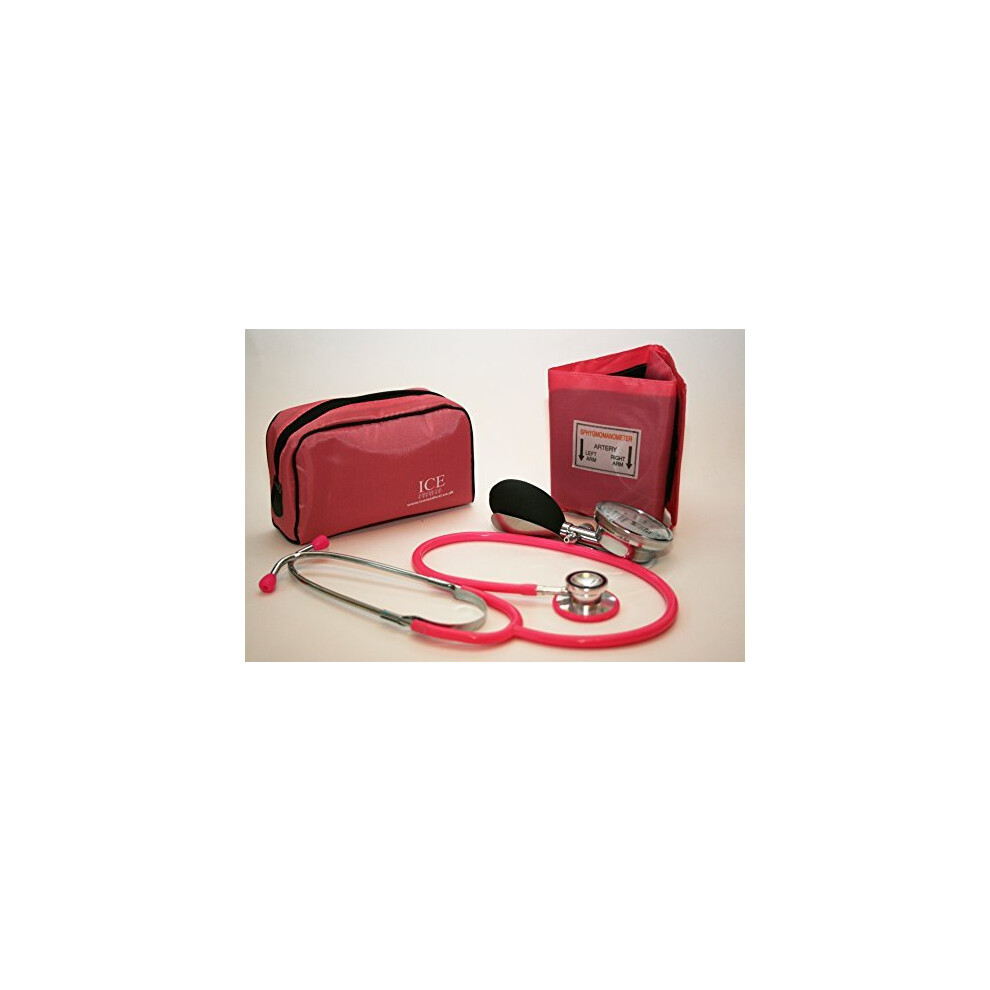 Ice Medical Pink Aneroid Sphygmomanometer With 1 Adult Cuff And Stethoscope - Blood Pressure Monitor Kit