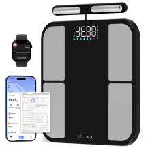 Veloga Smart Body Fat Scales for Body Weight, 8-Electrode Bathroom Scales with 56 Data Indicators, Bluetooth Body Composition Analyser App, Large LED