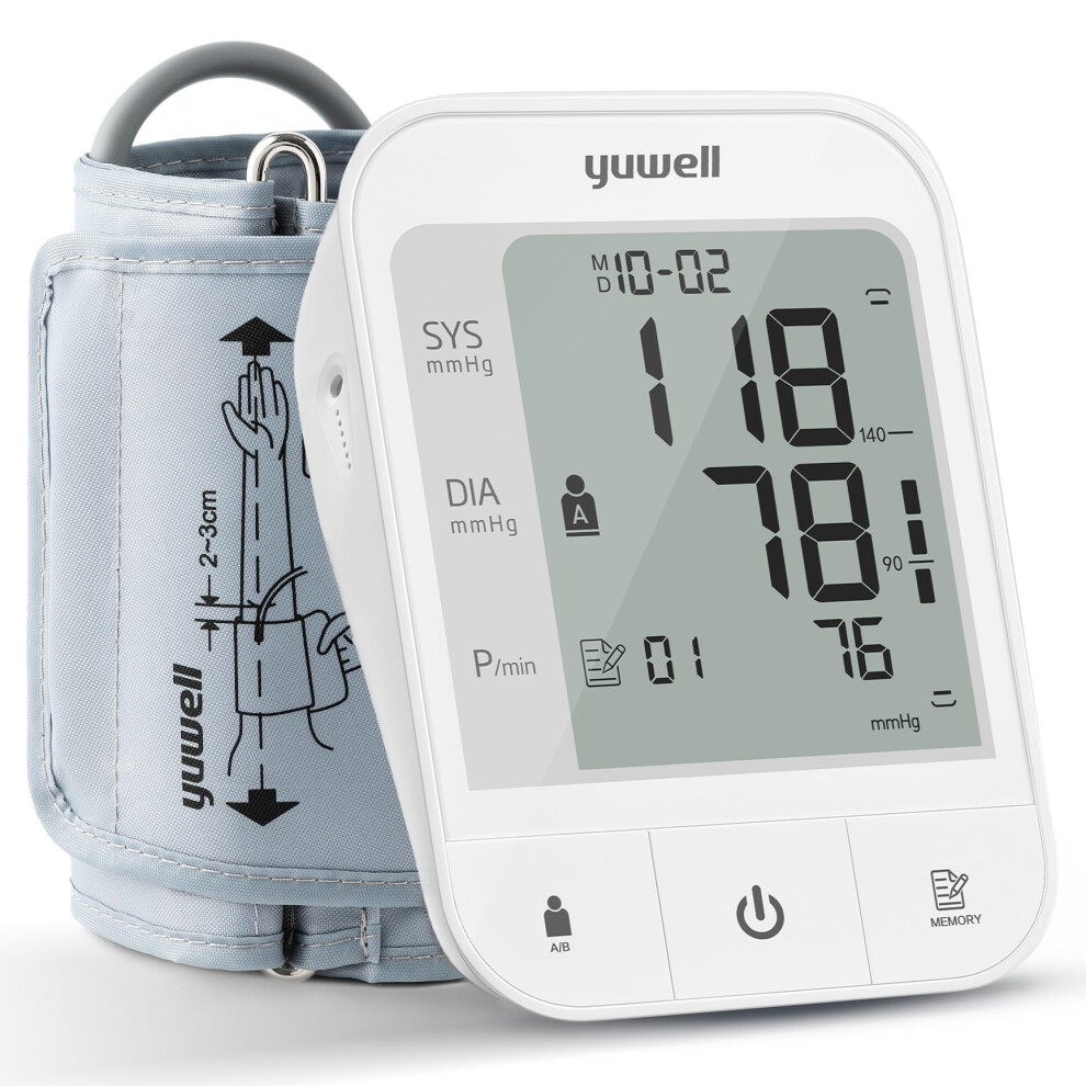 Yuwell Blood Pressure Monitor, Extra Large Upper Arm Cuff, Digital Blood Pressure Machines For Home Use, Arm Bp Monitor With Large Display, Dual Power