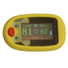 Oximeter, 6 Modes Automatic Blood Oxygen Monitor Rubber Cartoon Pattern with Lanyard for Children for Travel (Yellow)