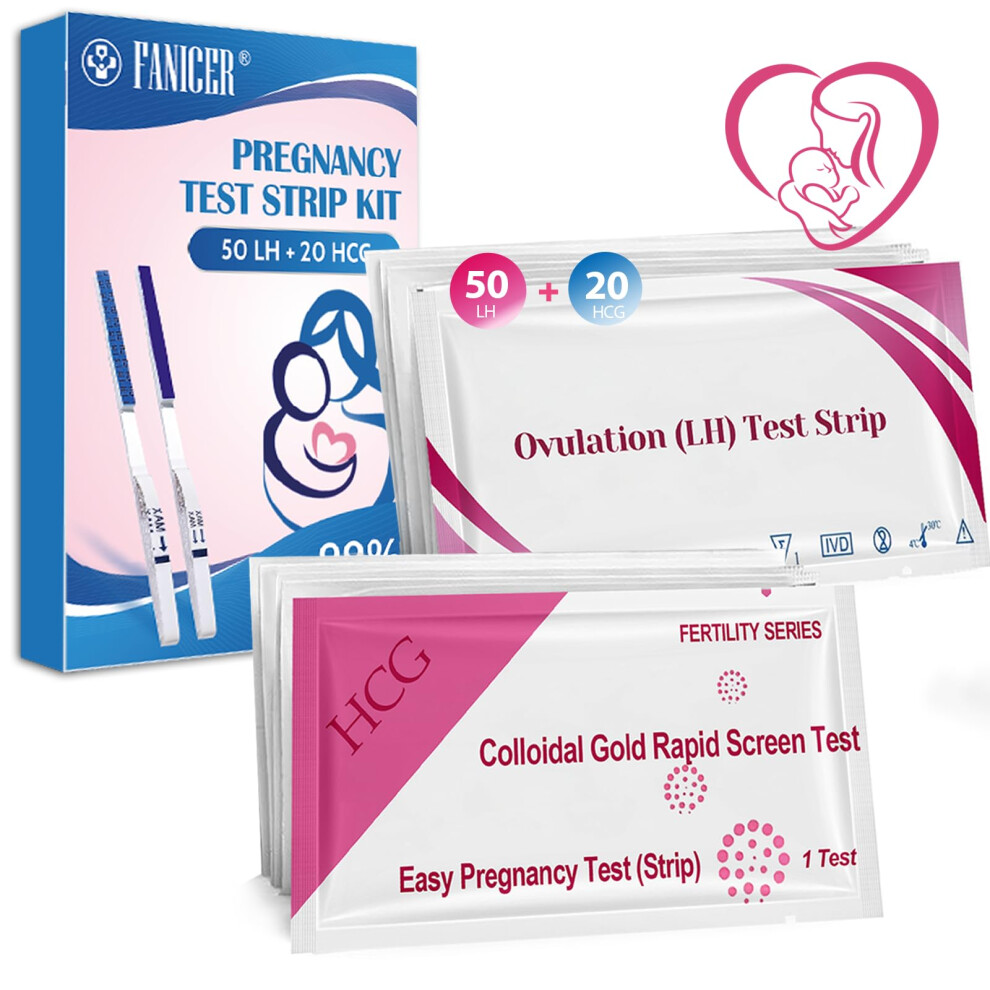 Dividermy 50 Ovulation Test Strips And 20 Hcg Pregnancy Test Strips, Ovulation Predictor Kit, Sensitive Fertility Predictor Testing Sticks, Accurate Fertility