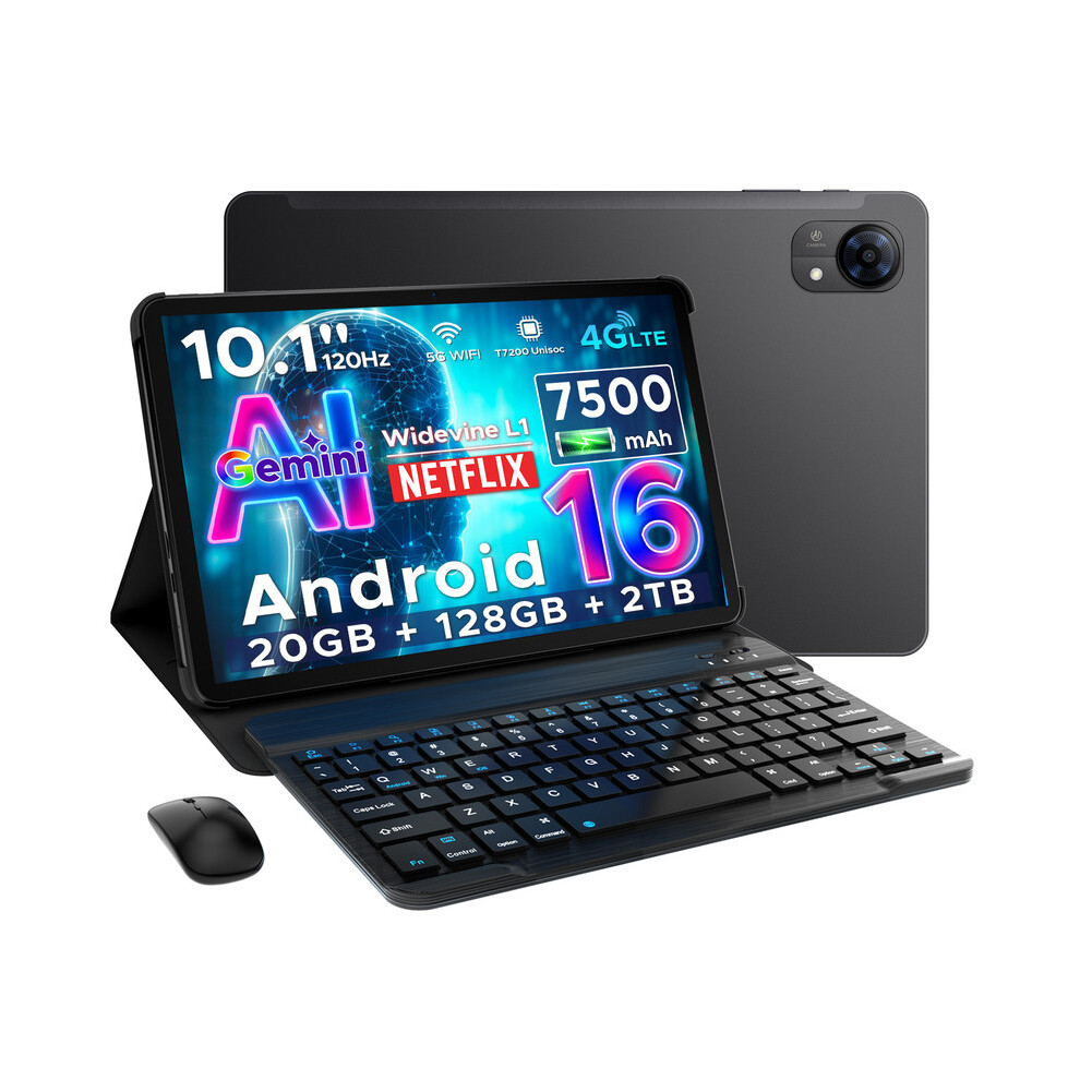 (Black) Doogee Tab G5 Android 16 Tablet With Sim Card Slot,10 Inch Tablet & Gemini Ai, 20Gb+128Gb/2Tb&T7200 Octa Core Android Tablet With Keyboard Black 6942654904010
