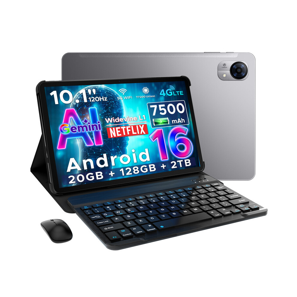 (Gray) Doogee Tab G5 Android 16 Tablet With Sim Card Slot,10 Inch Tablet & Gemini Ai, 20Gb+128Gb/2Tb&T7200 Octa Core Android Tablet With Keyboard Gray 6942654904027